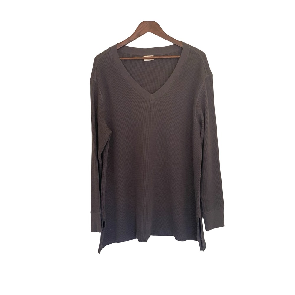 Pact Organic Cotton Waffle Knit Thermal V-Neck Tunic Top Charcoal Grey XL Mens